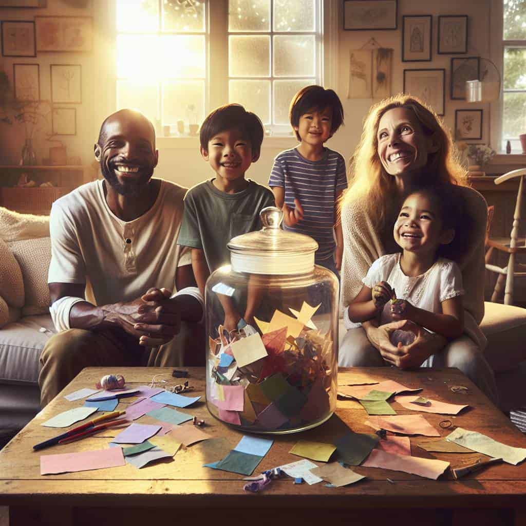 Create Lasting Bonds: How to Set Up a Family Gratitude Jar 2 Family setting up a gratitude jar together.
