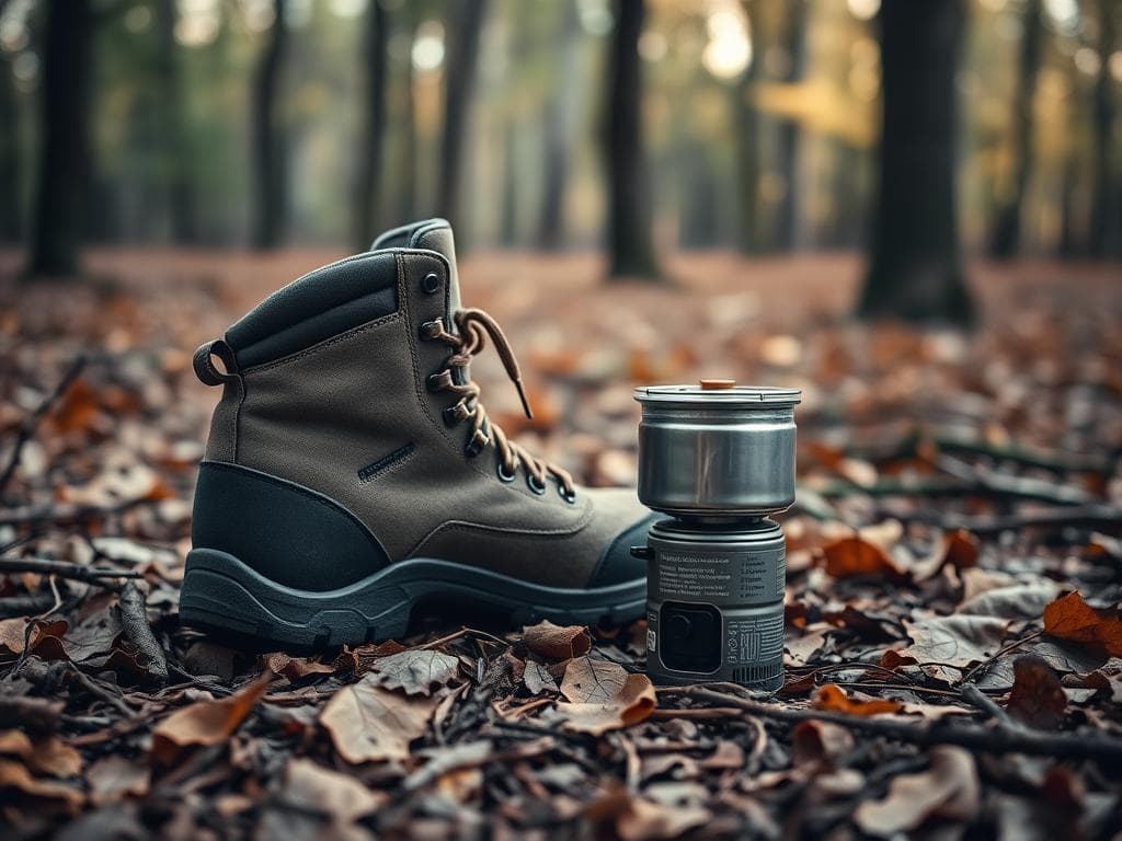 hiking footwear and cooking gear